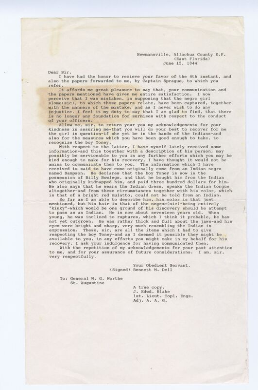 Correspondence from Bennett Dell to General W. G. Worthe