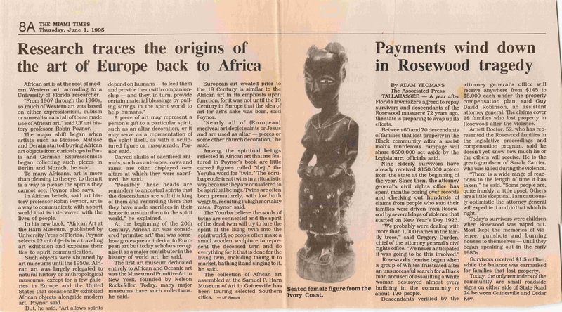 Newspaper Article: The Miami Times - Payments Wind Down in Rosewood Tragedy