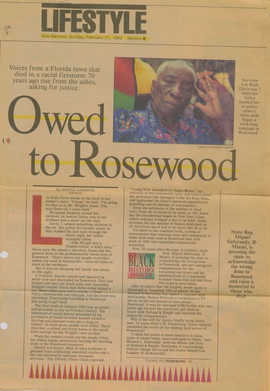 Newspaper Article: Sun-Sentinel - Owed to Rosewood
