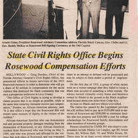 Newspaper Article:  The Daytona Times - State Civils Rights Office Begins Rosewood Compensation Efforts
